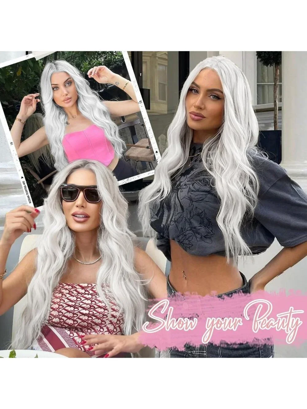Women's White Lace Hairline 26 Inch Synthetic Heat Resistant Wavy Wigs - Picture 4 of 6